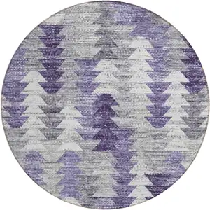 Photo of 8' Purple Lavender And Gray Round Geometric Washable Indoor Outdoor Area Rug