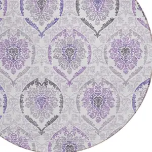 Photo of 8' Purple Lavender And Gray Round Medallion Washable Indoor Outdoor Area Rug