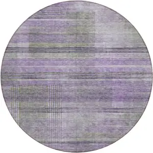 Photo of 8' Purple Lavender And Gray Round Striped Washable Indoor Outdoor Area Rug