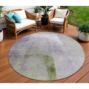 Photo of 8' Purple Lavender And Green Round Abstract Washable Indoor Outdoor Area Rug