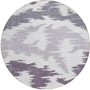 Photo of 8' Purple Lavender And Ivory Round Abstract Washable Indoor Outdoor Area Rug