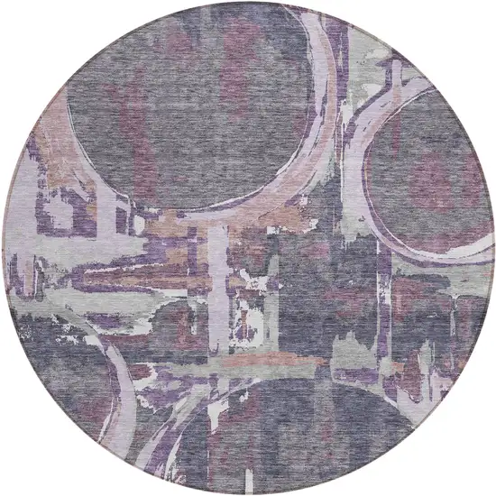 8' Purple Lavender And Plum Round Geometric Washable Indoor Outdoor Area Rug Photo 2