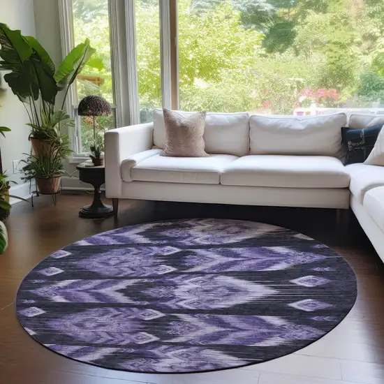 8' Purple Lavender And Plum Round Southwestern Washable Indoor Outdoor Area Rug Photo 7