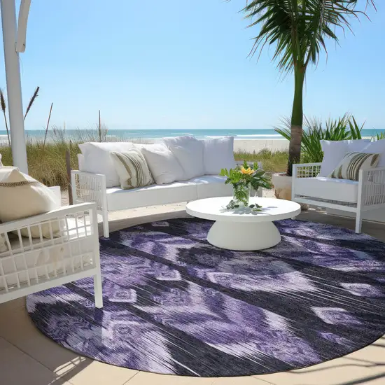 8' Purple Lavender And Plum Round Southwestern Washable Indoor Outdoor Area Rug Photo 6