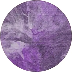 Photo of 8' Purple Lilac And Eggplant Round Abstract Washable Indoor Outdoor Area Rug