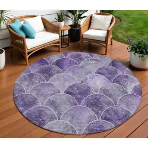 Photo of 8' Purple Lilac And Lavender Round Abstract Washable Indoor Outdoor Area Rug