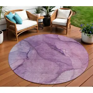 Photo of 8' Purple Lilac And Lavender Round Abstract Washable Indoor Outdoor Area Rug