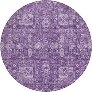 Photo of 8' Purple Lilac And Lavender Round Oriental Washable Indoor Outdoor Area Rug