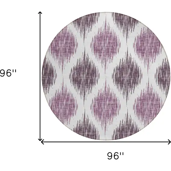 8' Purple Plum And Ivory Round Ikat Washable Indoor Outdoor Area Rug Photo 3