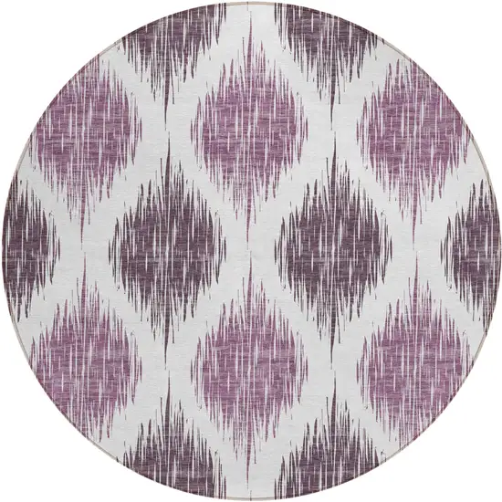 8' Purple Plum And Ivory Round Ikat Washable Indoor Outdoor Area Rug Photo 2