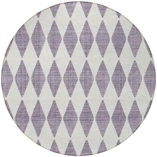 8' Purple Round Geometric Washable Indoor Outdoor Area Rug Photo 5