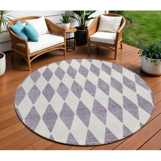 8' Purple Round Geometric Washable Indoor Outdoor Area Rug Photo 1