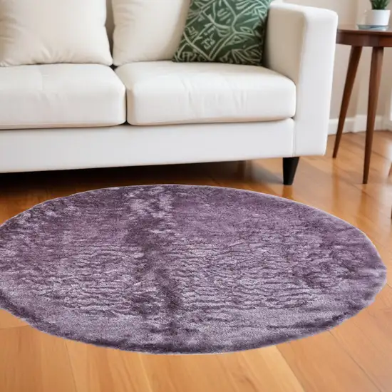 8' Purple Round Shag Tufted Handmade Area Rug Photo 1