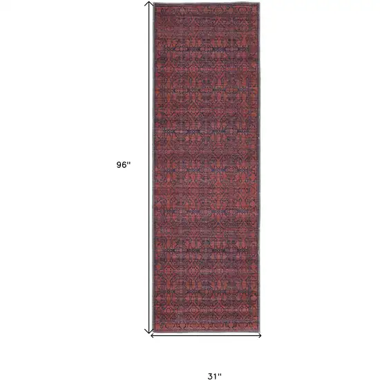 8' Red And Black Floral Power Loom Runner Rug Photo 7