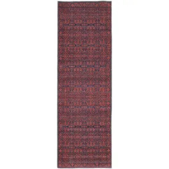 8' Red And Black Floral Power Loom Runner Rug Photo 5