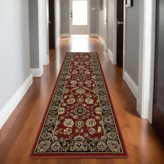 8' Red And Black Oriental Runner Rug Photo 1