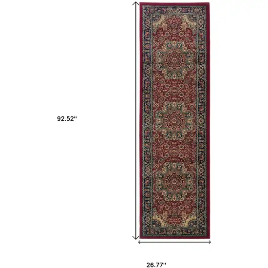 8' Red And Blue Oriental Runner Rug Photo 3