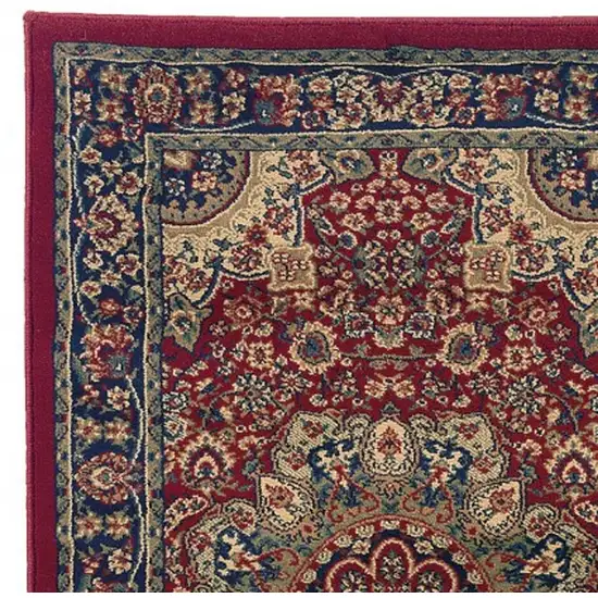 8' Red And Blue Oriental Runner Rug Photo 4