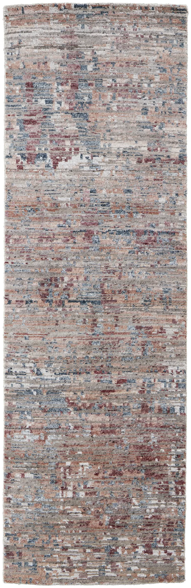 8' Red And Blue Wool Abstract Hand Knotted Runner Rug Photo 1