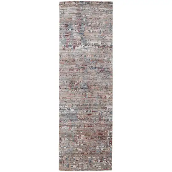 8' Red And Blue Wool Abstract Hand Knotted Runner Rug Photo 1