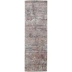 Photo of 8' Red And Blue Wool Abstract Hand Knotted Runner Rug