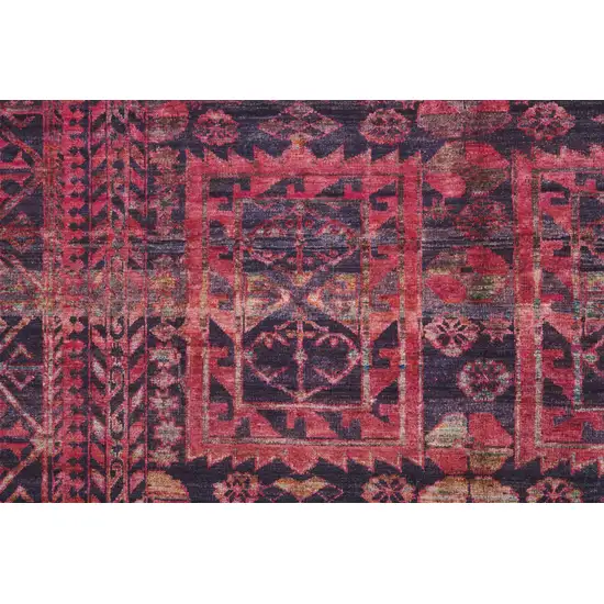 8' Red And Gray Geometric Power Loom Runner Rug Photo 3