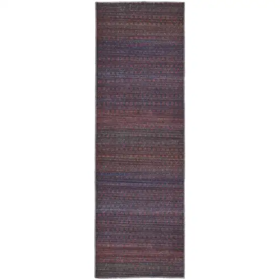 8' Red And Gray Striped Power Loom Runner Rug Photo 1