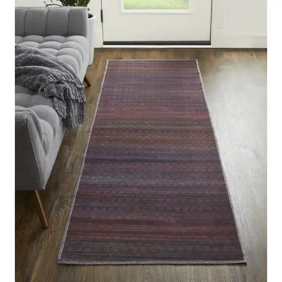 8' Red And Gray Striped Power Loom Runner Rug Photo 2