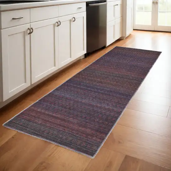 8' Red And Gray Striped Power Loom Runner Rug Photo 1