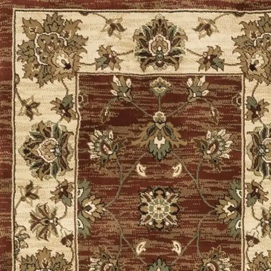 8' Red And Ivory Floral Runner Rug Photo 5