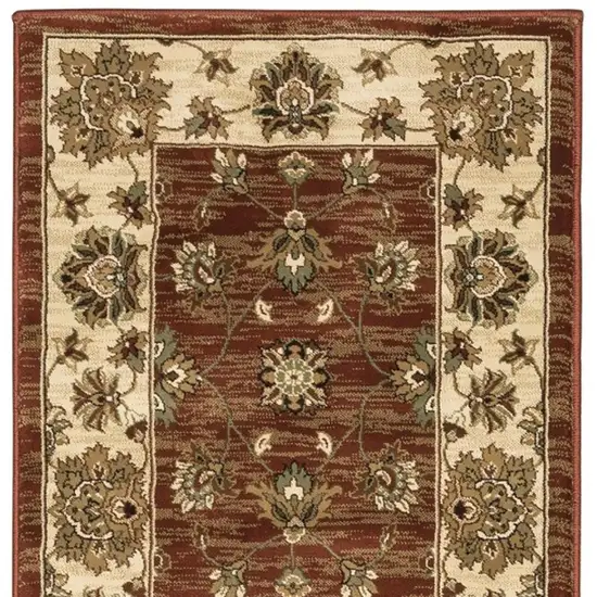 8' Red And Ivory Floral Runner Rug Photo 4