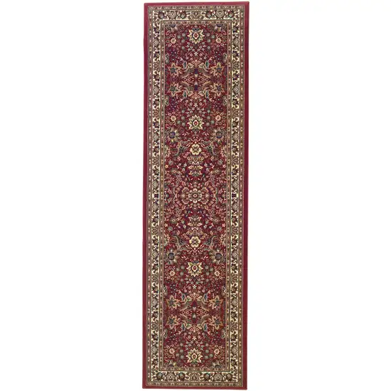 8' Red And Ivory Oriental Runner Rug Photo 2