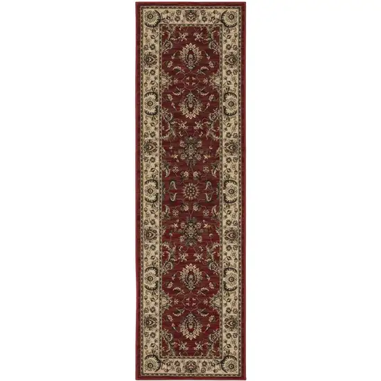 8' Red And Ivory Oriental Runner Rug Photo 5