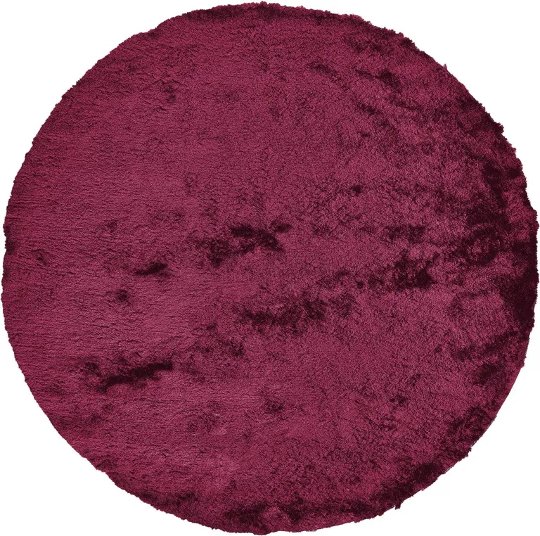 8' Red And Purple Round Shag Tufted Handmade Area Rug Photo 1