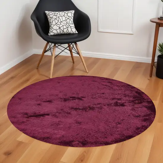 8' Red And Purple Round Shag Tufted Handmade Area Rug Photo 1