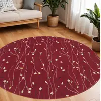 Photo of 8' Red Black and Ivory Round Floral Vines Power Loom Area Rug