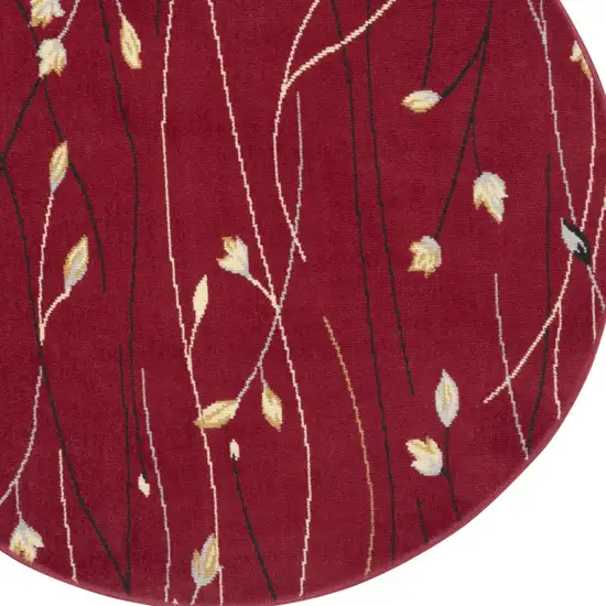 4' Red Black And Ivory Floral Vines Round Rug Photo 6