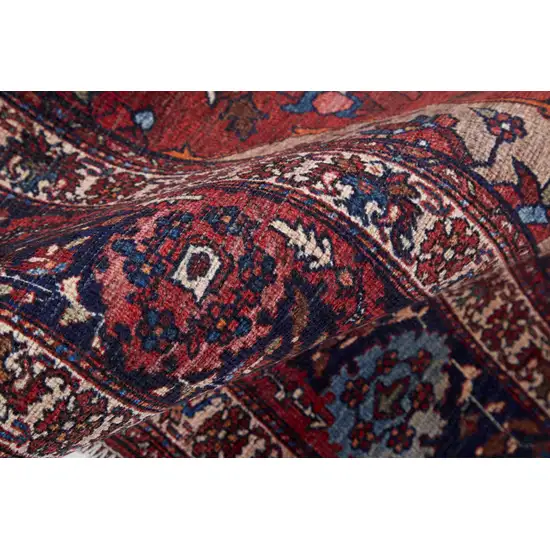 8' Red Blue And Tan Floral Power Loom Runner Rug Photo 5