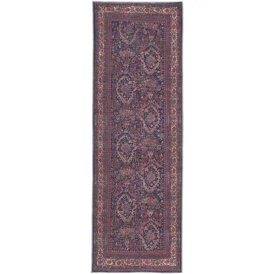 8' Red Blue And Tan Floral Power Loom Runner Rug Photo 1