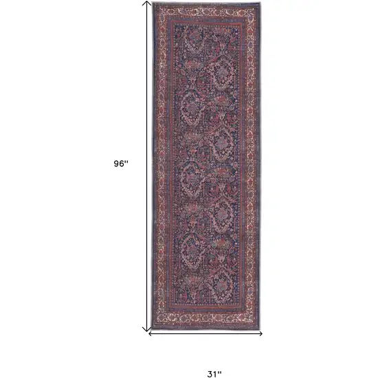 8' Red Blue And Tan Floral Power Loom Runner Rug Photo 6