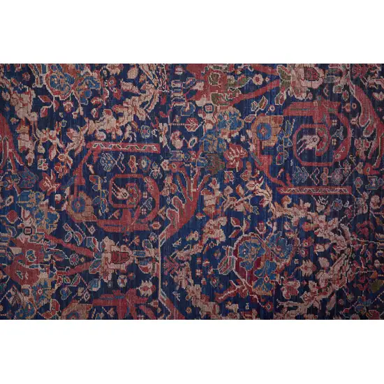 8' Red Blue And Tan Floral Power Loom Runner Rug Photo 5