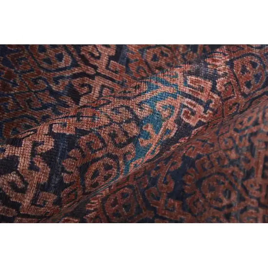 8' Red Brown And Blue Floral Power Loom Runner Rug Photo 2