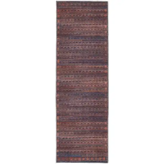 8' Red Brown And Blue Floral Power Loom Runner Rug Photo 2