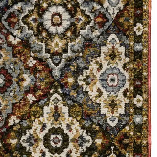 8' Red Brown And Orange Medallion Runner Rug Photo 9