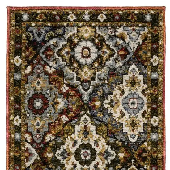 8' Red Brown And Orange Medallion Runner Rug Photo 4