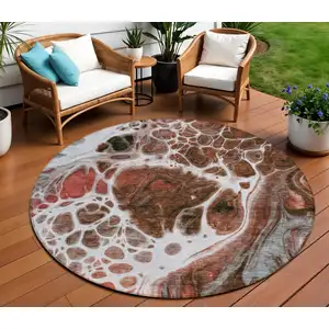 Photo of 8' Red Copper And Gray Round Nautical Washable Indoor Outdoor Area Rug