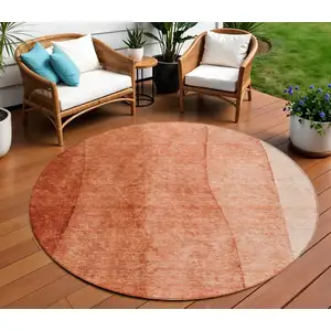 Photo of 8' Red Copper And Terra Cotta Round Ombre Washable Indoor Outdoor Area Rug