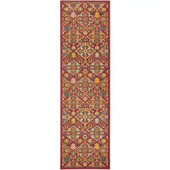 8' Red Floral Power Loom Runner Rug Photo 1