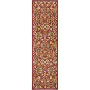 Photo of 8' Red Floral Power Loom Runner Rug