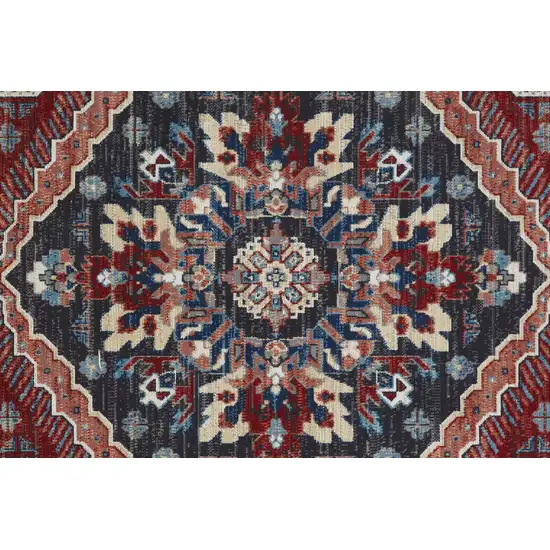 8' Red Gray And Tan Abstract Power Loom Distressed Stain Resistant Runner Rug Photo 3